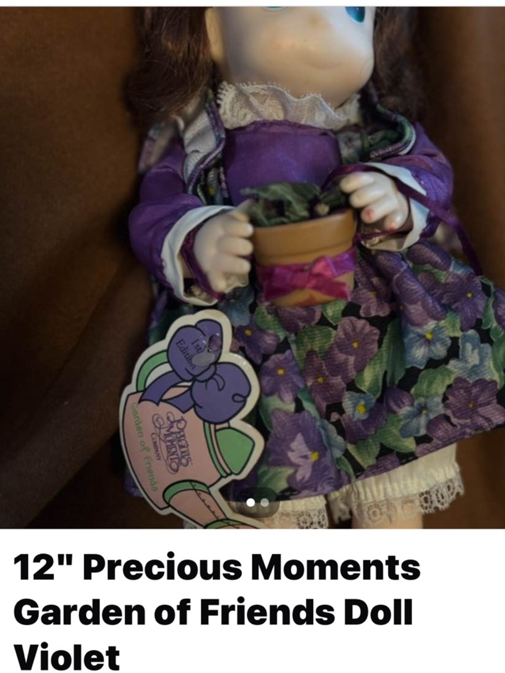Precious Moments Purple Floral Dress Doll with Tiny Flower Pot